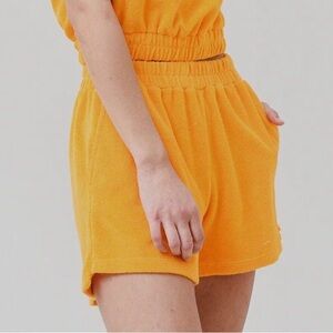 WSLY Bandier Womn L Bright Orange Casual Lounge High Rise Terry Sweat Shorts NWT